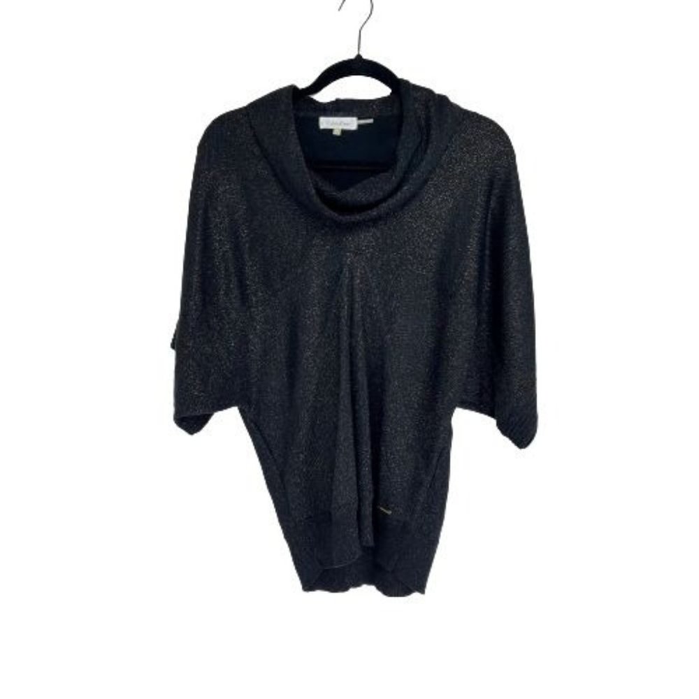 Calvin Klein Womens Pullover Sweater Cowl Neck Dolman Sleeve Black Glitter PS